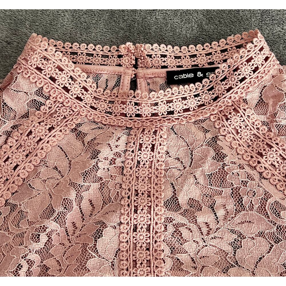 Pink Floral Lace Blouse Mock Neck Long Sleeve Victorian Boho Coquette Sz L - Picture 9 of 11